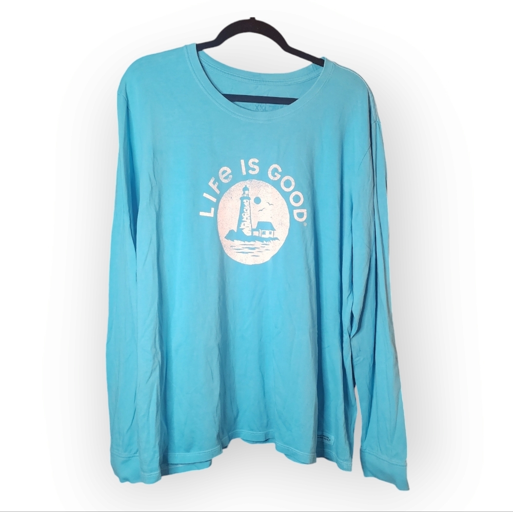 Womens Life Is Good Nautical Beach Lighthouse Long Sleeve Crusher Tee XXL